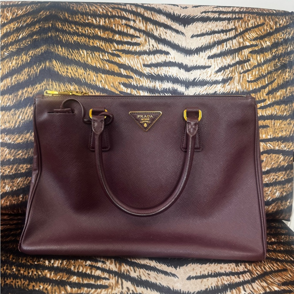 Prada Saffiano Lux Tote 180 B | Burgundy Leather | Authentic w/ Strap & COA